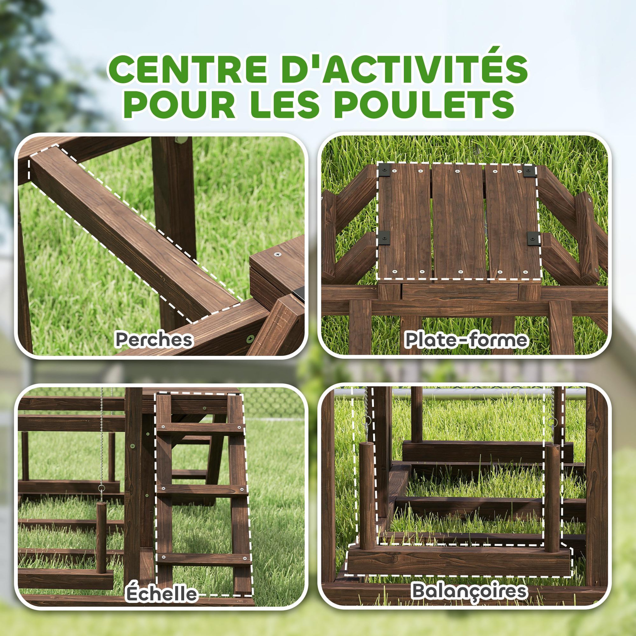 Voir la diapositive 4 : PAWHUT Balançoire - perchoir pour poule, échelles - aire de jeu chicken activity - dim. 82 x 60 x 75 cm - bois cèdre verni