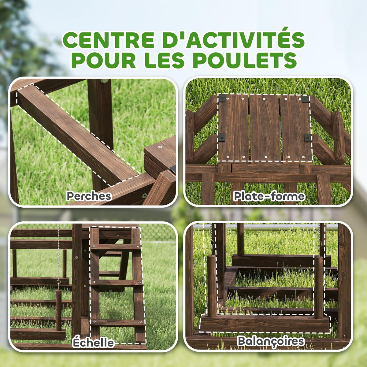 PAWHUT Balançoire - perchoir pour poule, échelles - aire de jeu chicken activity - dim. 82 x 60 x 75 cm - bois cèdre verni