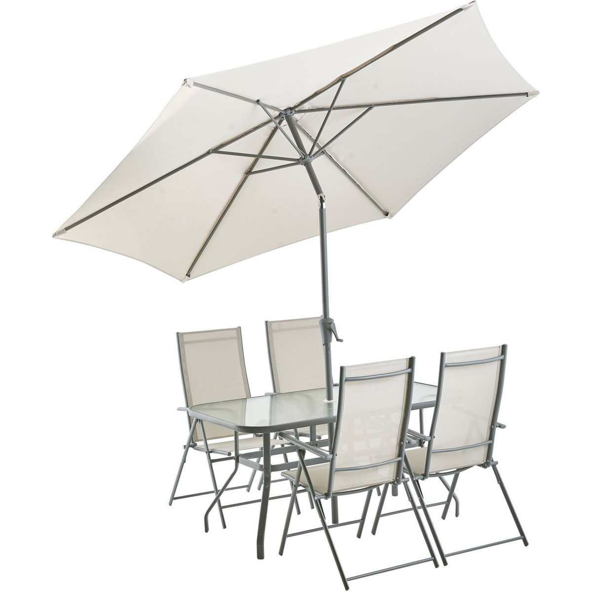 GARDENSTAR Salon de jardin - 4 places avec parasol - Acier - Gris