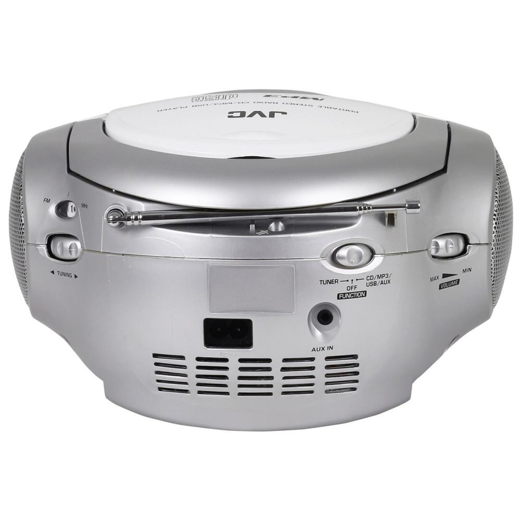 Voir la diapositive 6 : JVC Radio CD stéréo argent RD-F321W avec lecture CD MP3, tuner FM/AM analogique, port USB et entrée AUX
