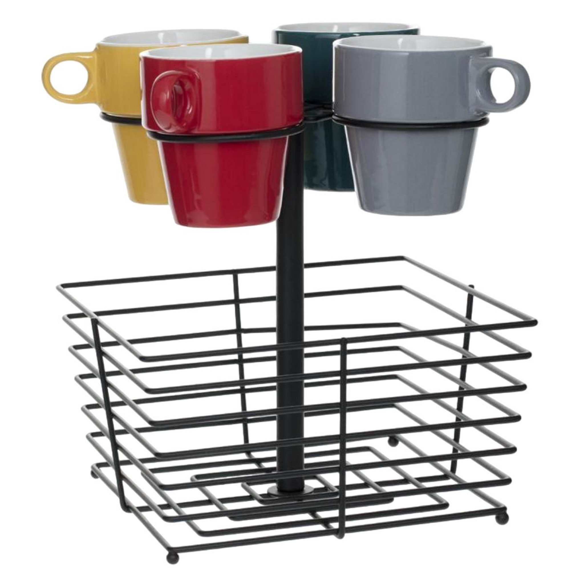 SECRET DE GOURMET Lot de 4 mugs & panier à capsules  mino  26cl noir