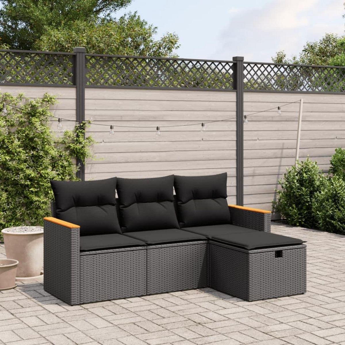 VIDAXL Salon de jardin 4 pcs avec coussins noir resine tressee