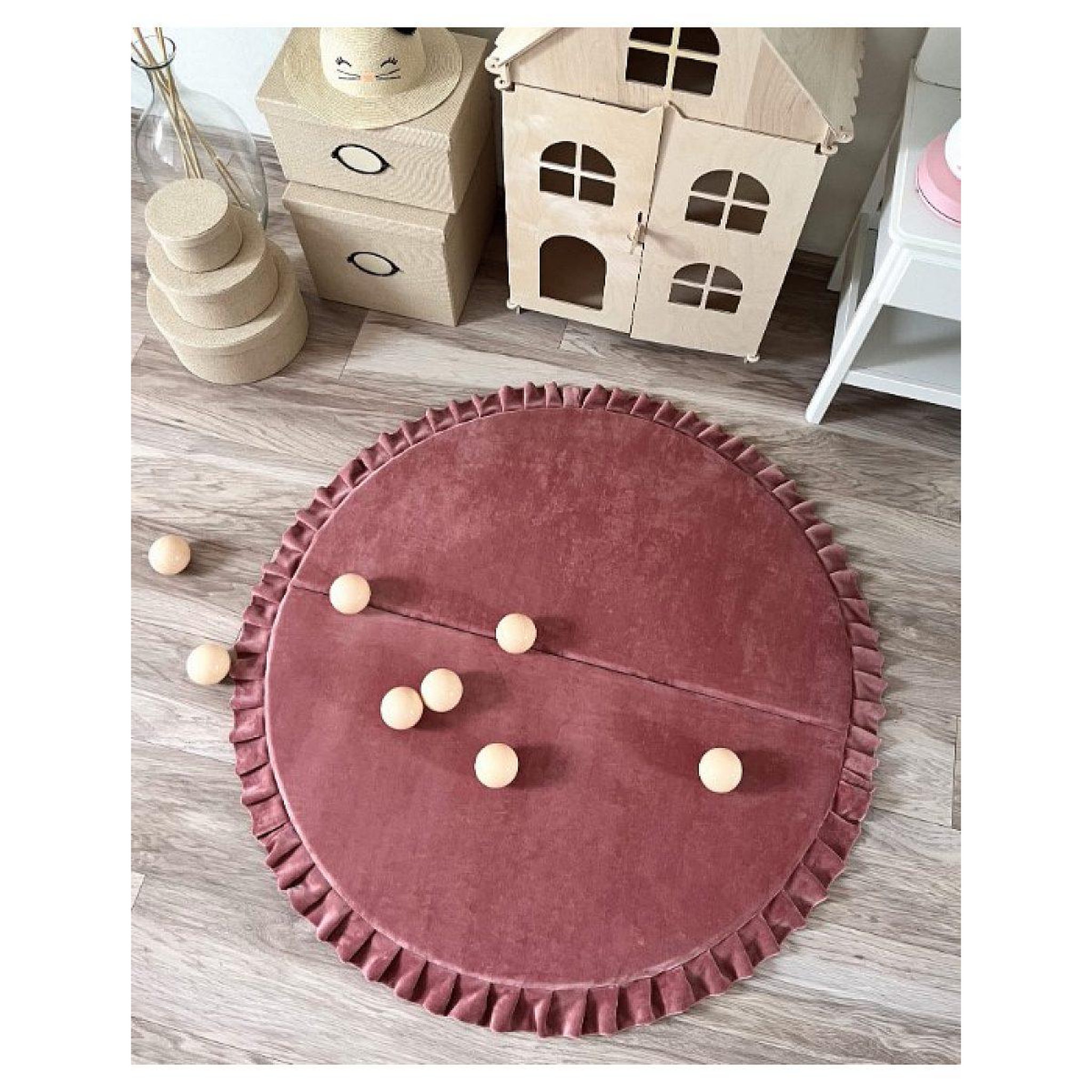 Voir la diapositive 2 : MONIO FOR KIDS Tapis de jeu pliable en velours 105 rond rose