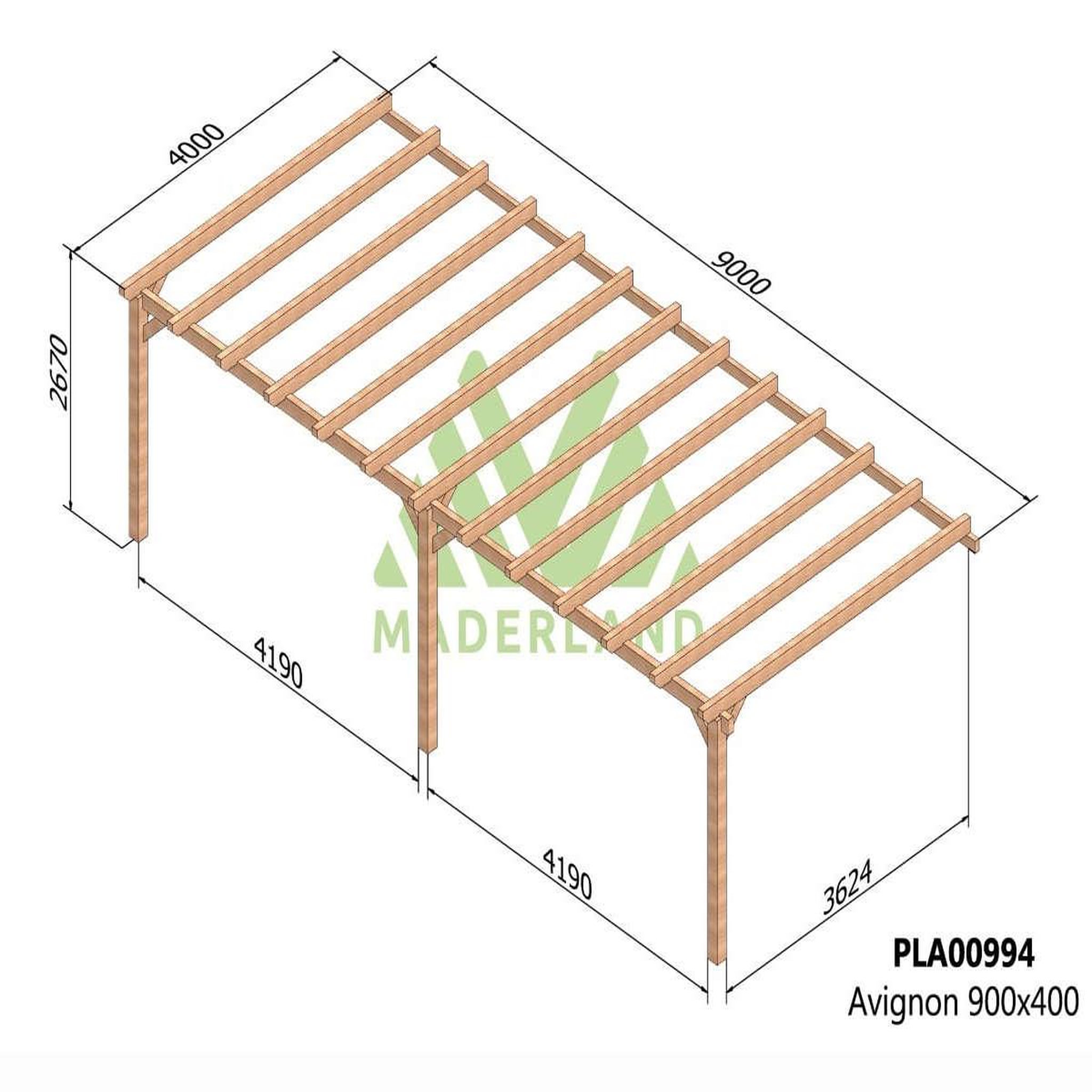 Voir la diapositive 2 : JARDIDECO Pergola adossée en lamellé-collée avignon 800 x 400 cm - mardeland