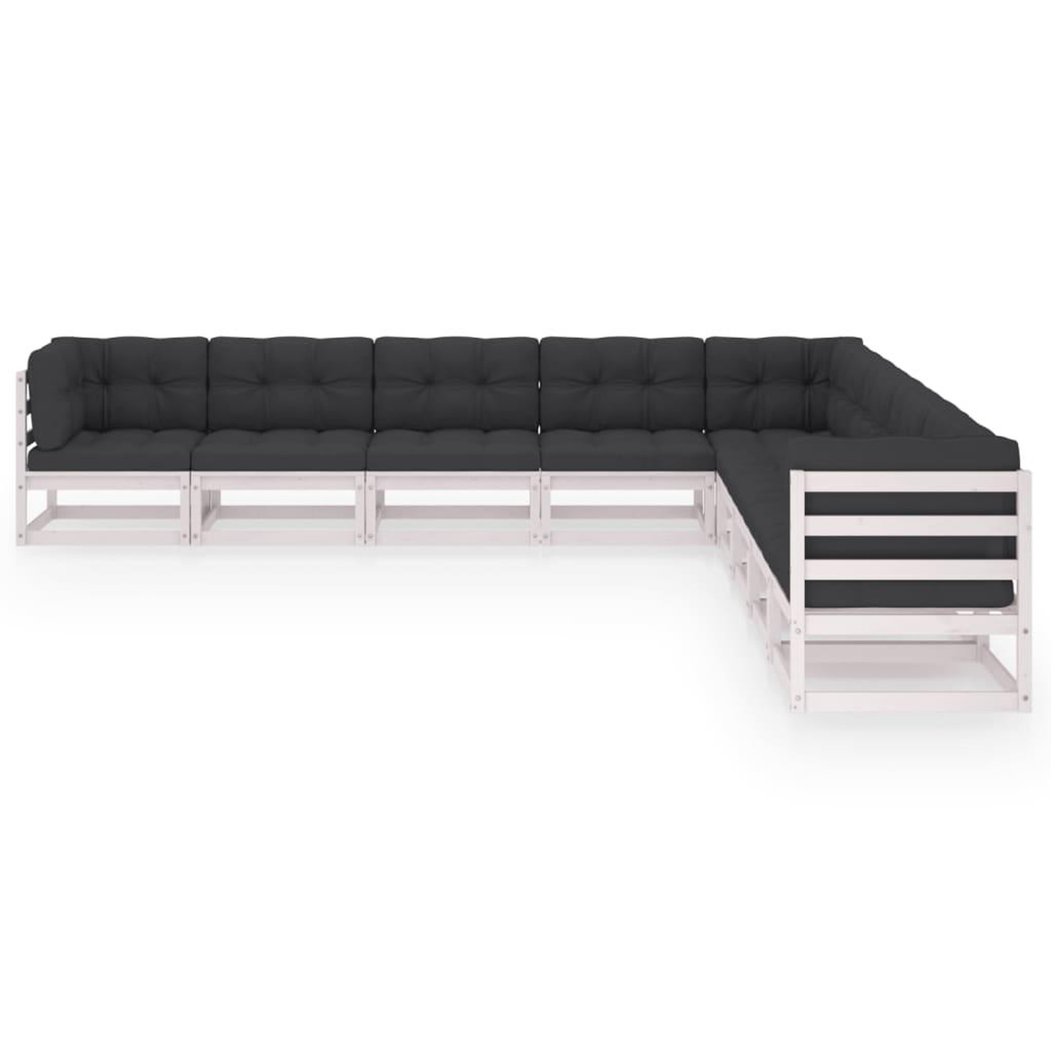 Voir la diapositive 2 : VIDAXL Salon de jardin 9 pcs avec coussins Blanc Bois de pin massif
