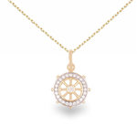 L'ATELIER D'AZUR Collier - Pendentif Or Jaune et Zirconiums - Gouvernail de Bateau - Chaine Dorée