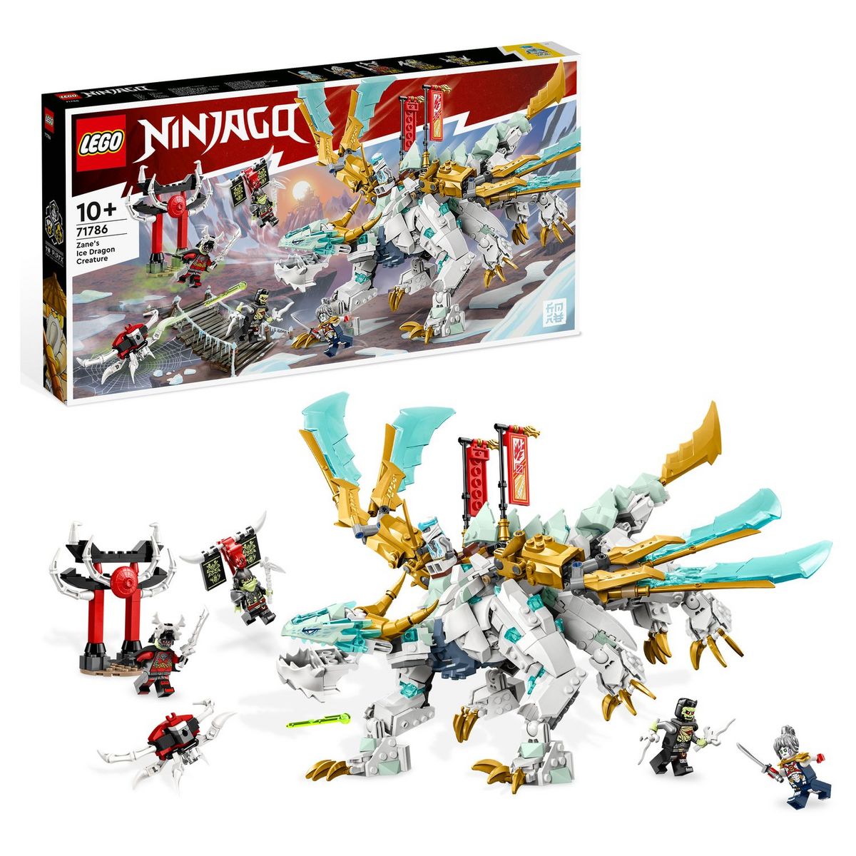 LEGO Ninjago 71786 La créature Dragon de glace de Zane, Jouet 2-en-1, Figurine de Dragon et Minifigurines