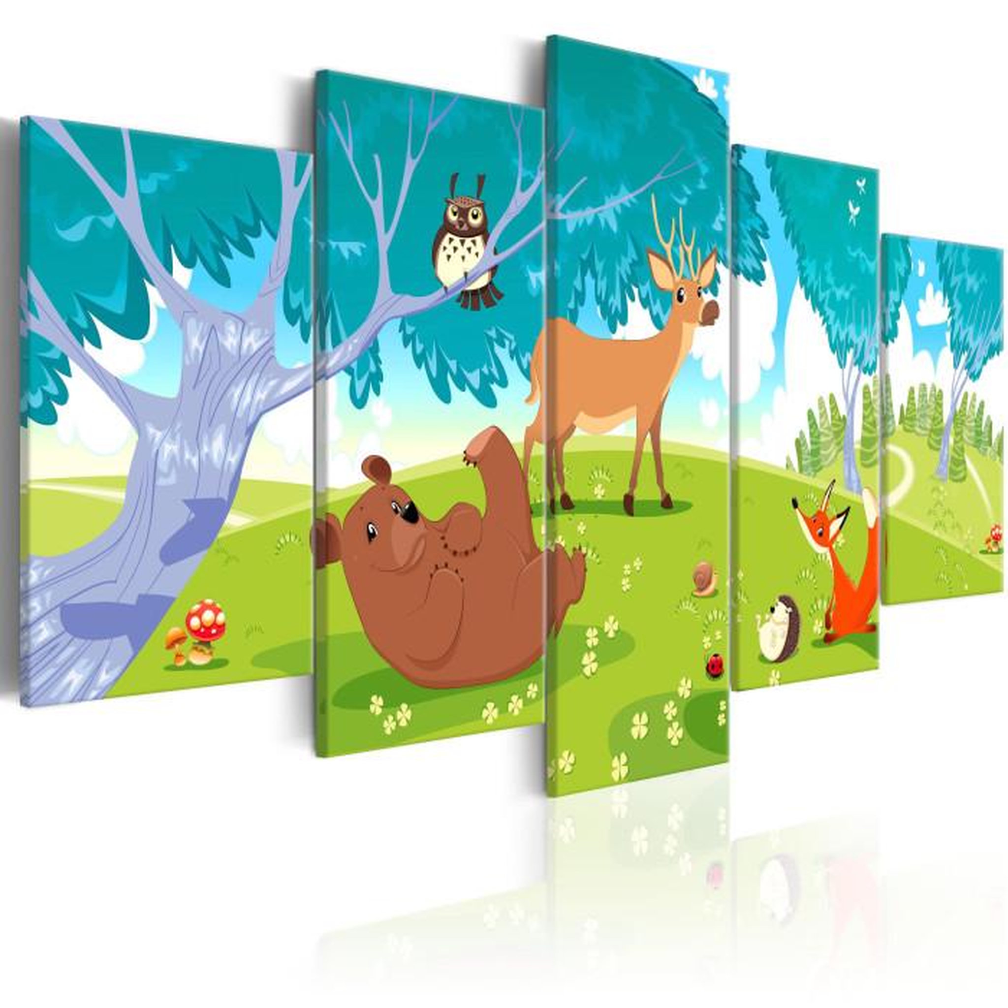 Paris Prix Tableau Imprimé 5 Panneaux  Friendly Animals. Coloris disponibles : Multicolore