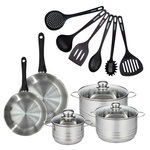 Fackelmann Set de 2 poêles 20 et 24 cm en inox, 3 faitouts inox 16, 20 et 24 cm et 6 ustensiles RPET Fackelmann Geneva