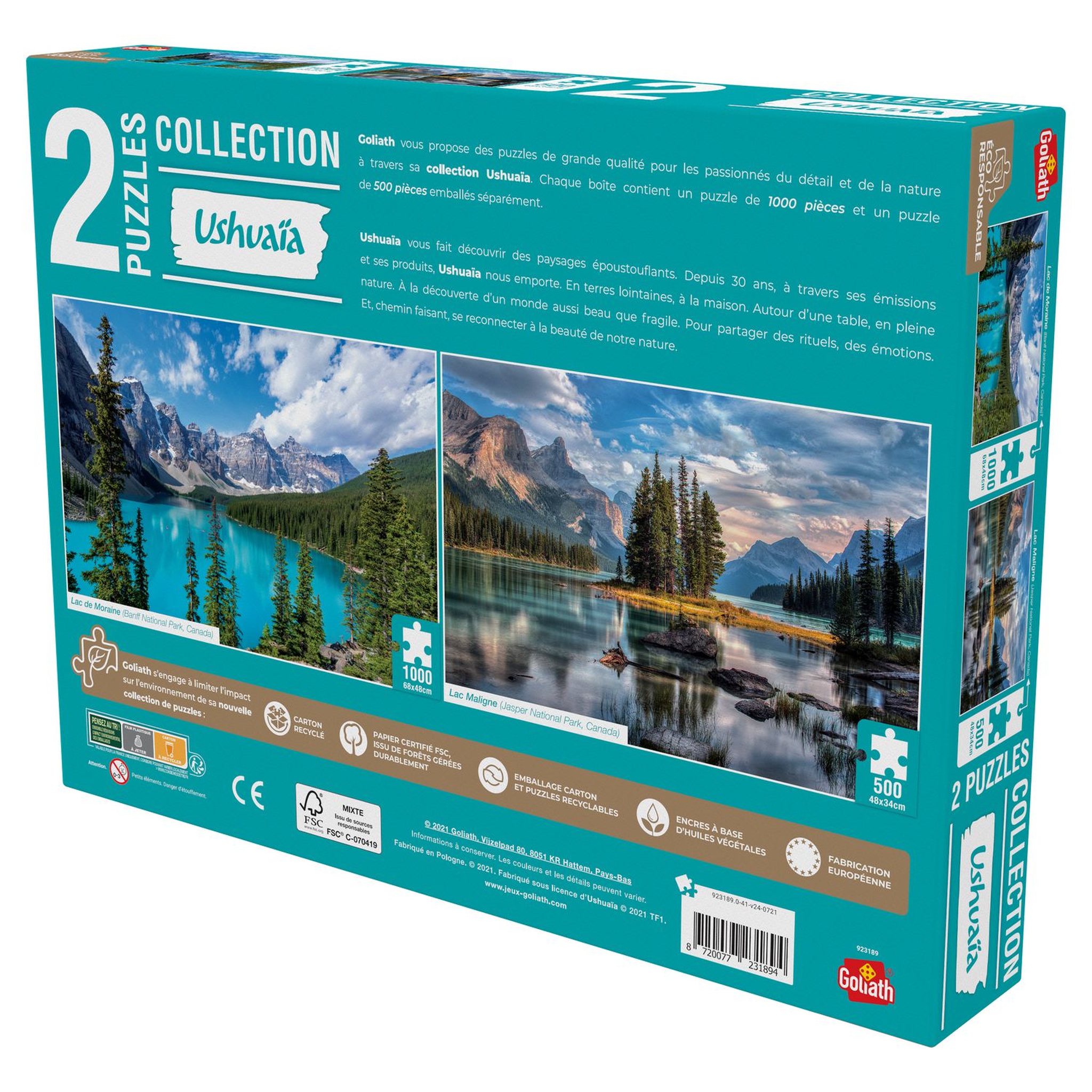 Voir la diapositive 2 : GOLIATH Puzzles 1000 et 500 pièces - Collection Ushuaia Lac de Moraine et Lac Maligne (Canada)