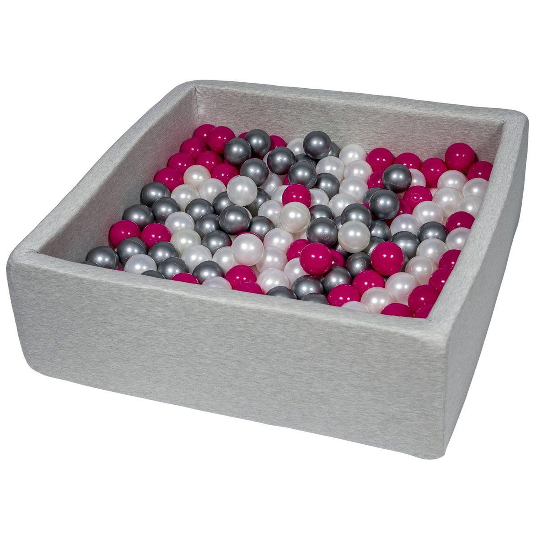 VELINDA Piscine à balles pour enfant, 90x90 cm, aire de jeu + 300 balles perle, rose, argent