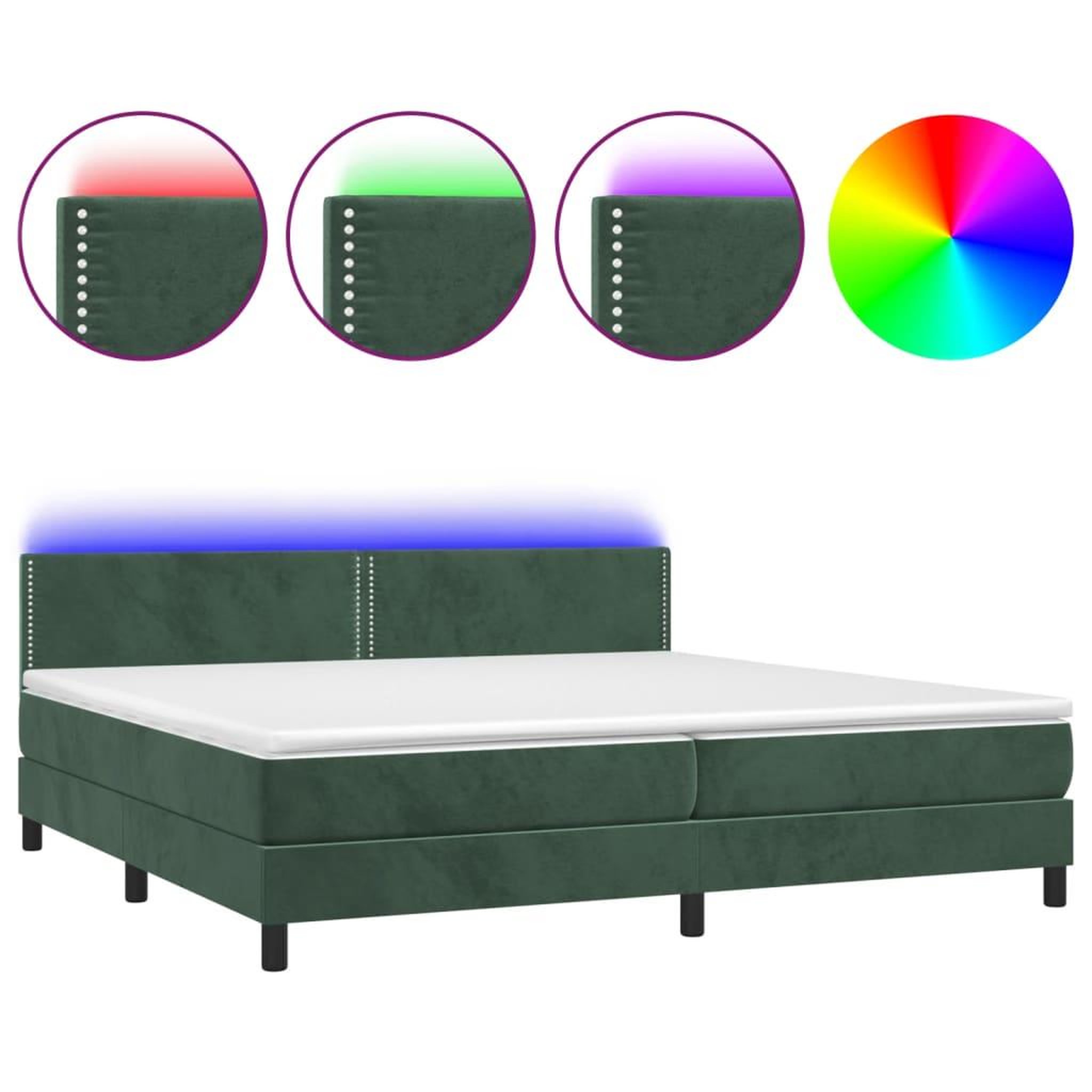 Voir la diapositive 2 : VIDAXL Sommier a lattes de lit avec matelas LED Vert fonce 200x200 cm