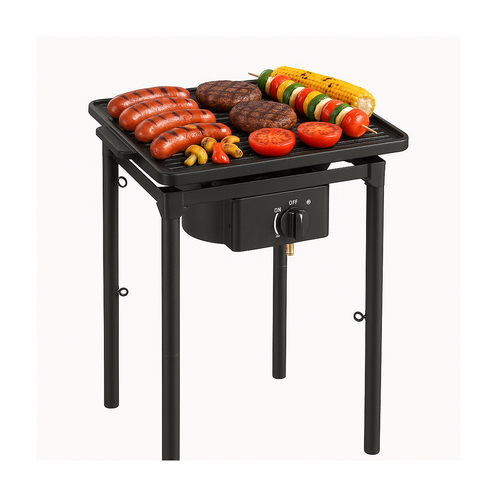 INTEC Réchaud à gaz 1 feu barbecue grill 4,5kw 2en1 bruleur fonte + plaque grill fonte 40×40cm 3 hauteurs modulables piezo intec