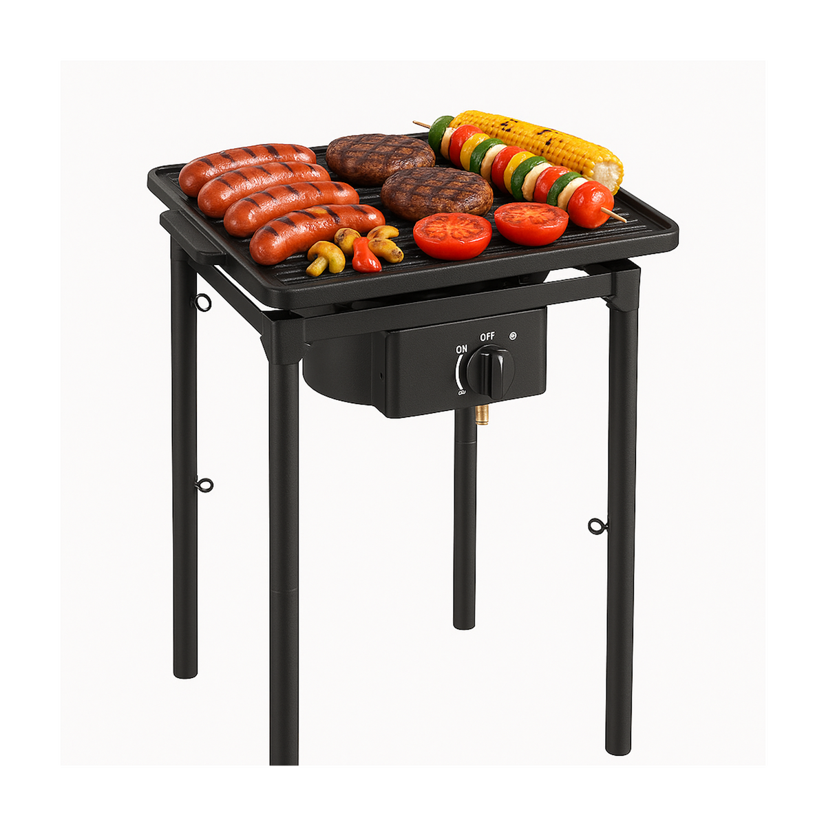 INTEC Réchaud à Gaz 1 feu Barbecue grill 4,5kW 2en1 Bruleur fonte + Plaque Grill Fonte 40×40cm 3 hauteurs modulables Piezo INTEC