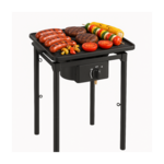 INTEC Réchaud à Gaz 1 feu Barbecue grill 4,5kW 2en1 Bruleur fonte + Plaque Grill Fonte 40×40cm 3 hauteurs modulables Piezo INTEC