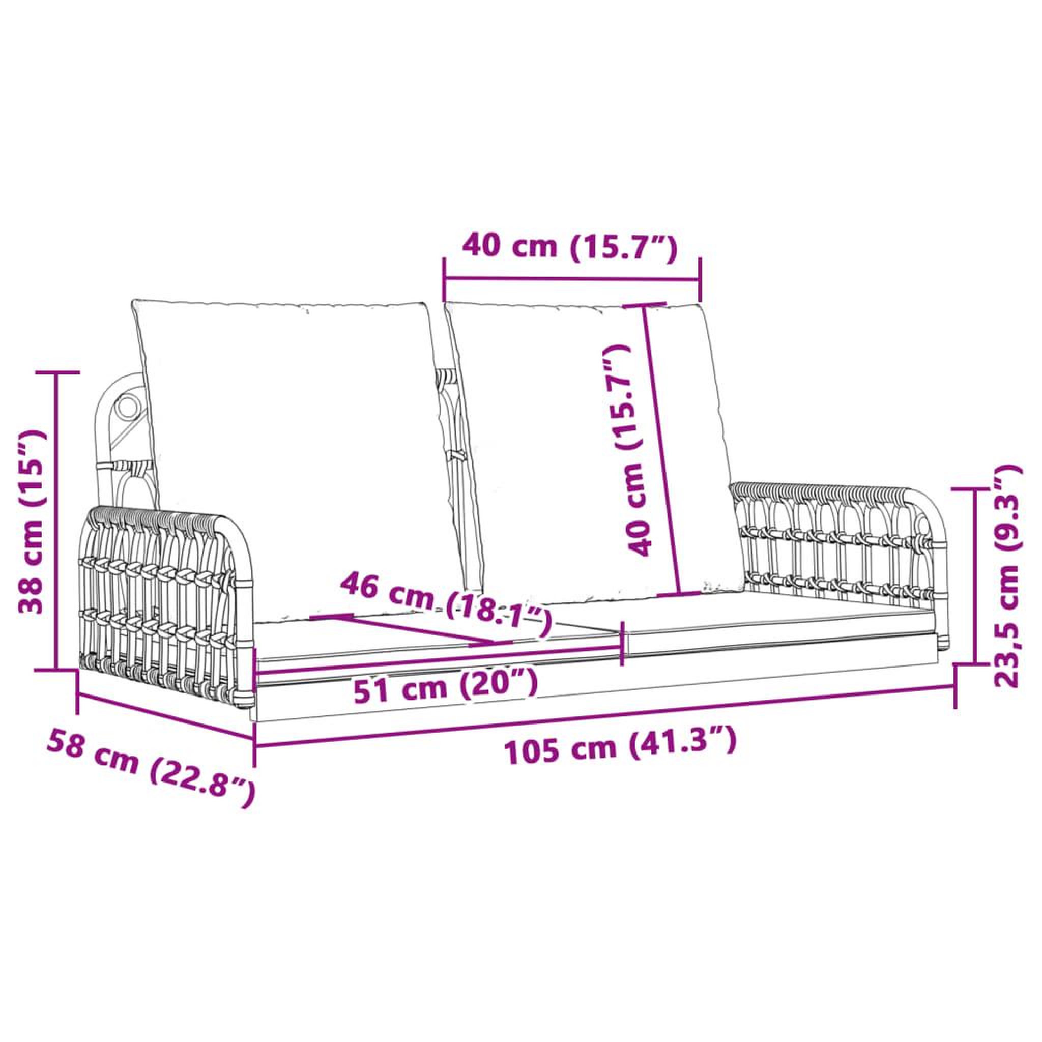 Voir la diapositive 6 : VIDAXL Balancelle avec coussins 105x58x38 cm resine tressee et acier