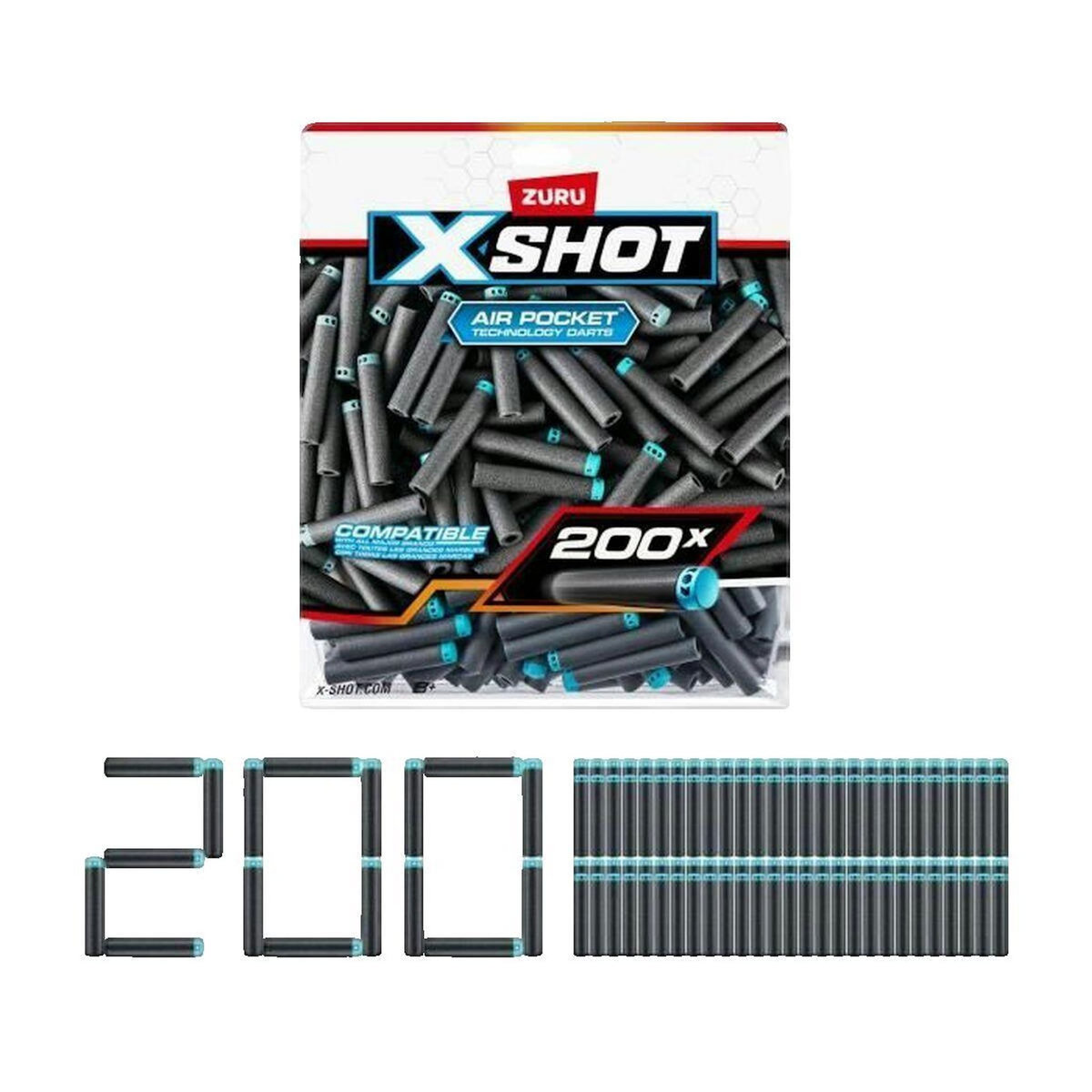 ZURU Fléchettes X-Shot Zuru Pack de 200 fléchettes multicolore