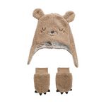 Petit Béguin Chapka bébé en sherpa + moufles Népal. Coloris disponibles : Marron