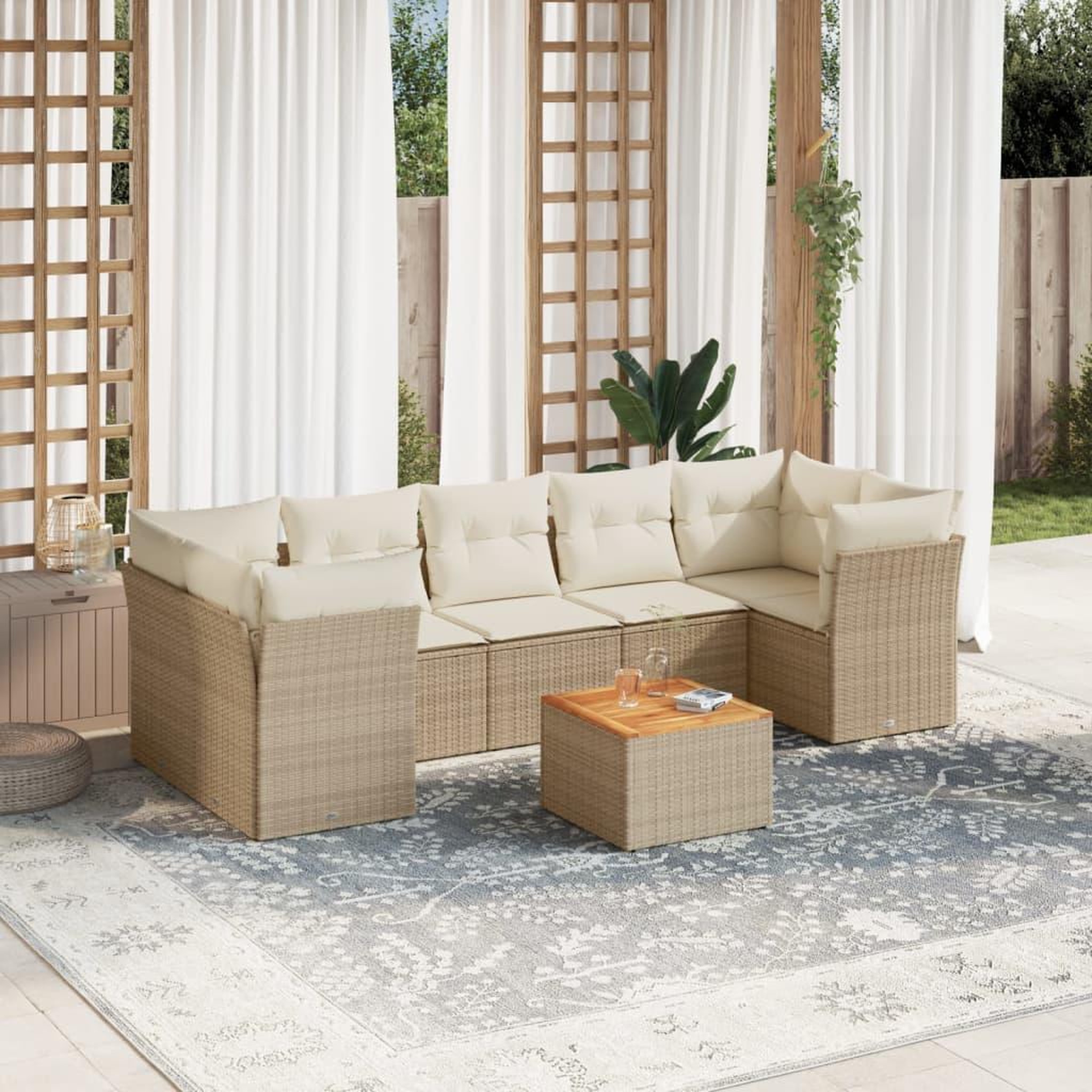 VIDAXL Salon de jardin avec coussins 8 pcs beige resine tressee