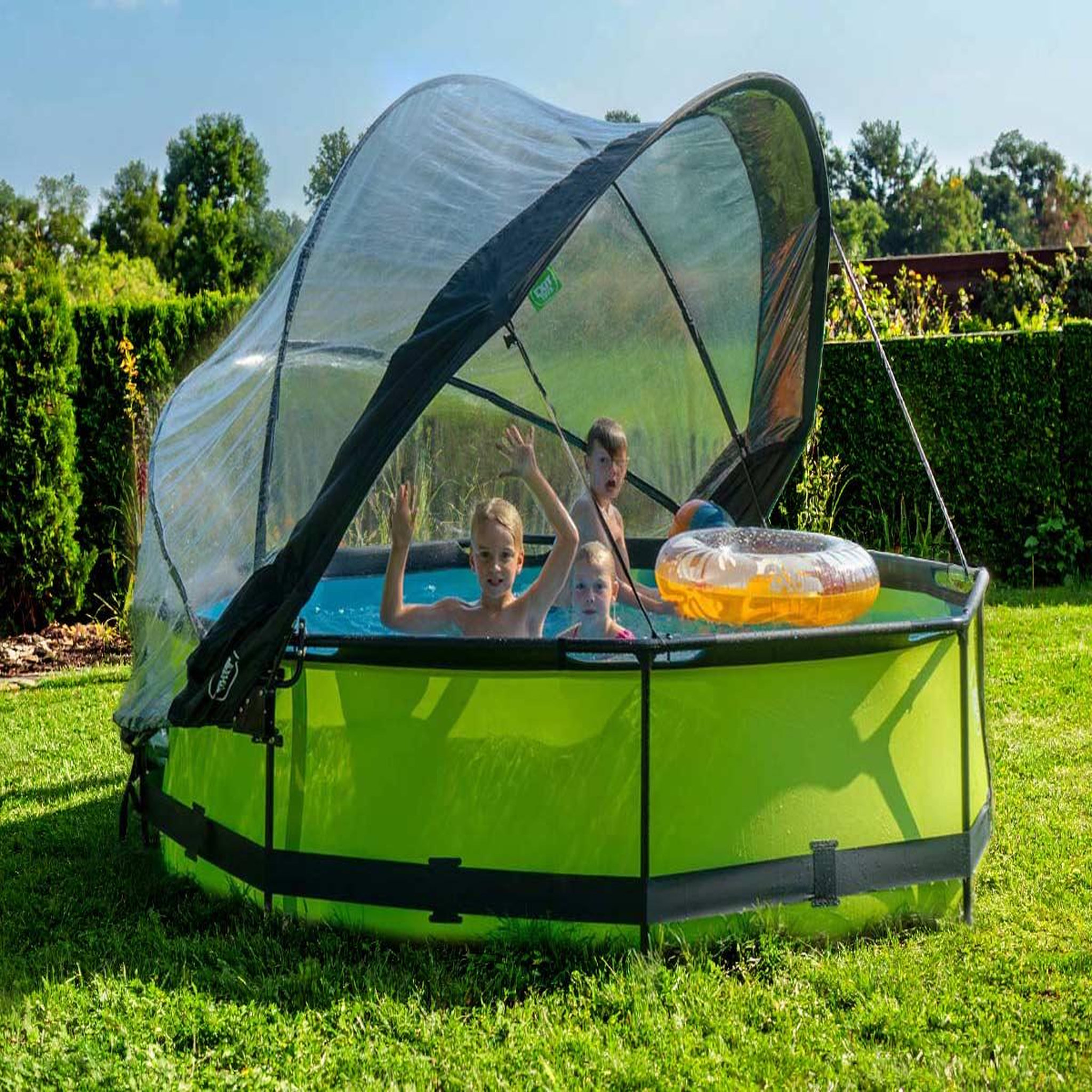 Voir la diapositive 2 : EXIT TOYS Piscine tubulaire Lime ronde 3,00 x 0,76 m avec dôme - Exit Toys