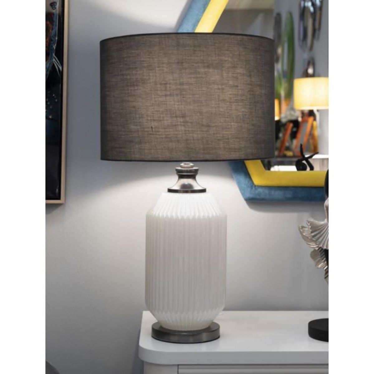 Paris Prix Lampe à Poser en Verre  Brighty  65cm Blanc & Gris