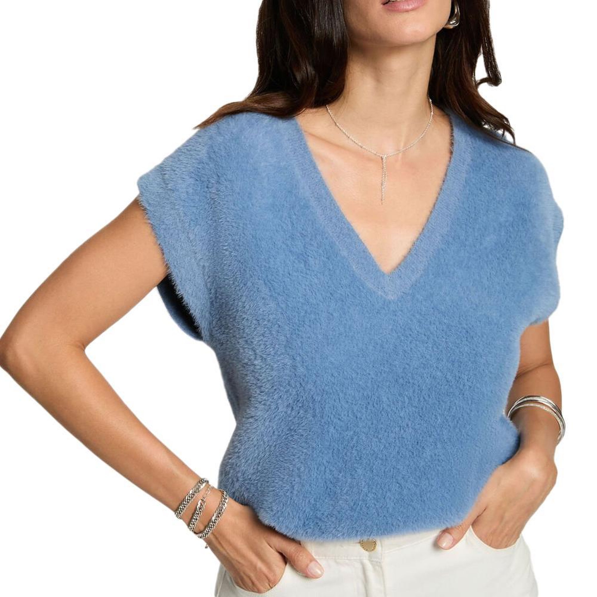 MORGAN Pull Sans Manche  Bleu Clair Femme Morgan. Coloris disponibles : Bleu