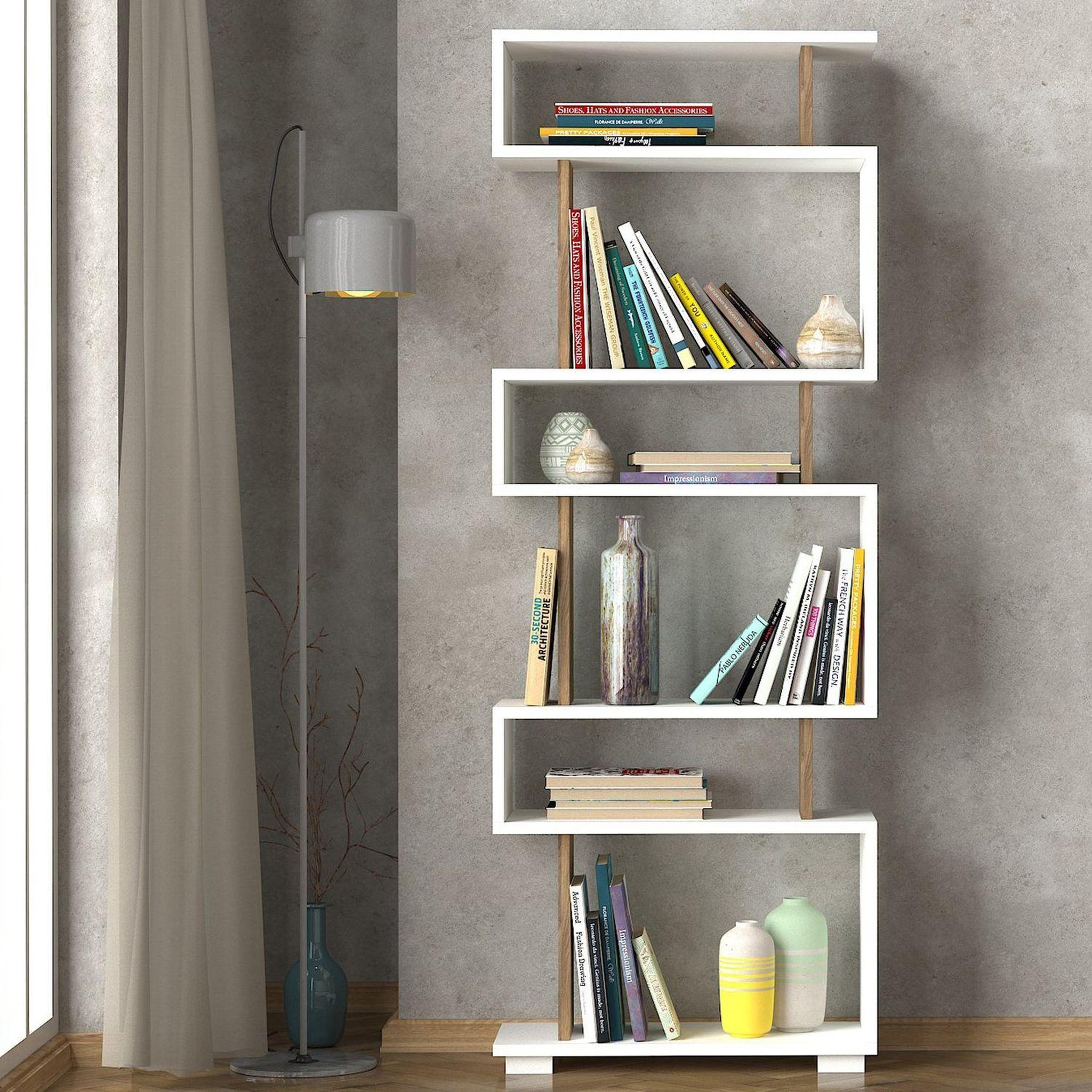Voir la diapositive 3 : TOILINUX Etagère bibliothèque design scandinave Blok - L. 60 x H. 165 cm - Blanc