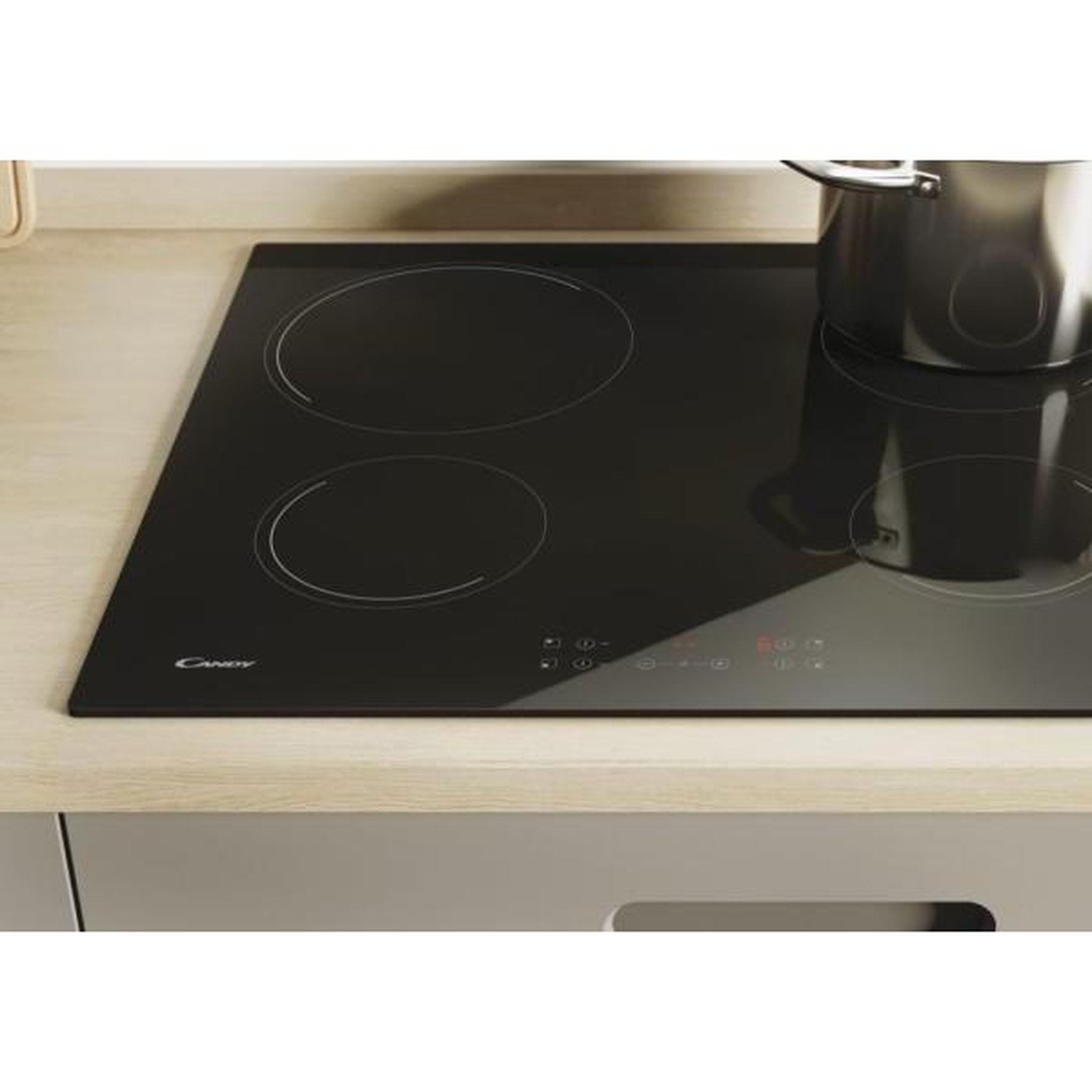 Voir la diapositive 6 : Candy Plaque de Cuisson - Vitroceramique  CANDY CH64CCB - 4 foyers - L 56 x P 49 cm - Revetement verre noir