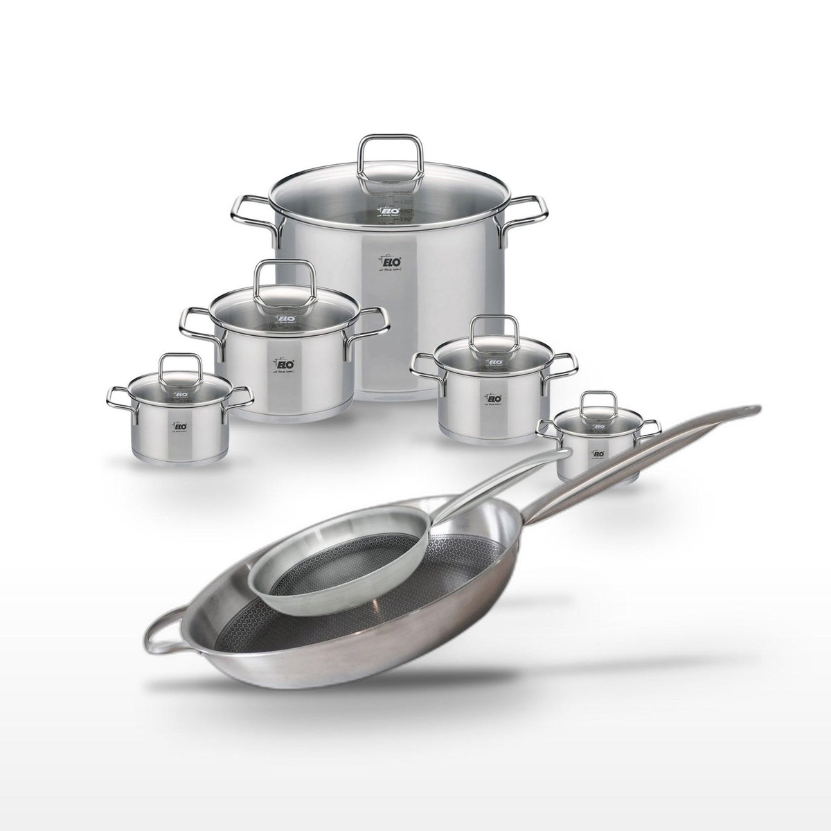 ELO Lot de Faitouts 12/14/16/20/26 cm et Poêles 24/32 cm Elo Relief Solution