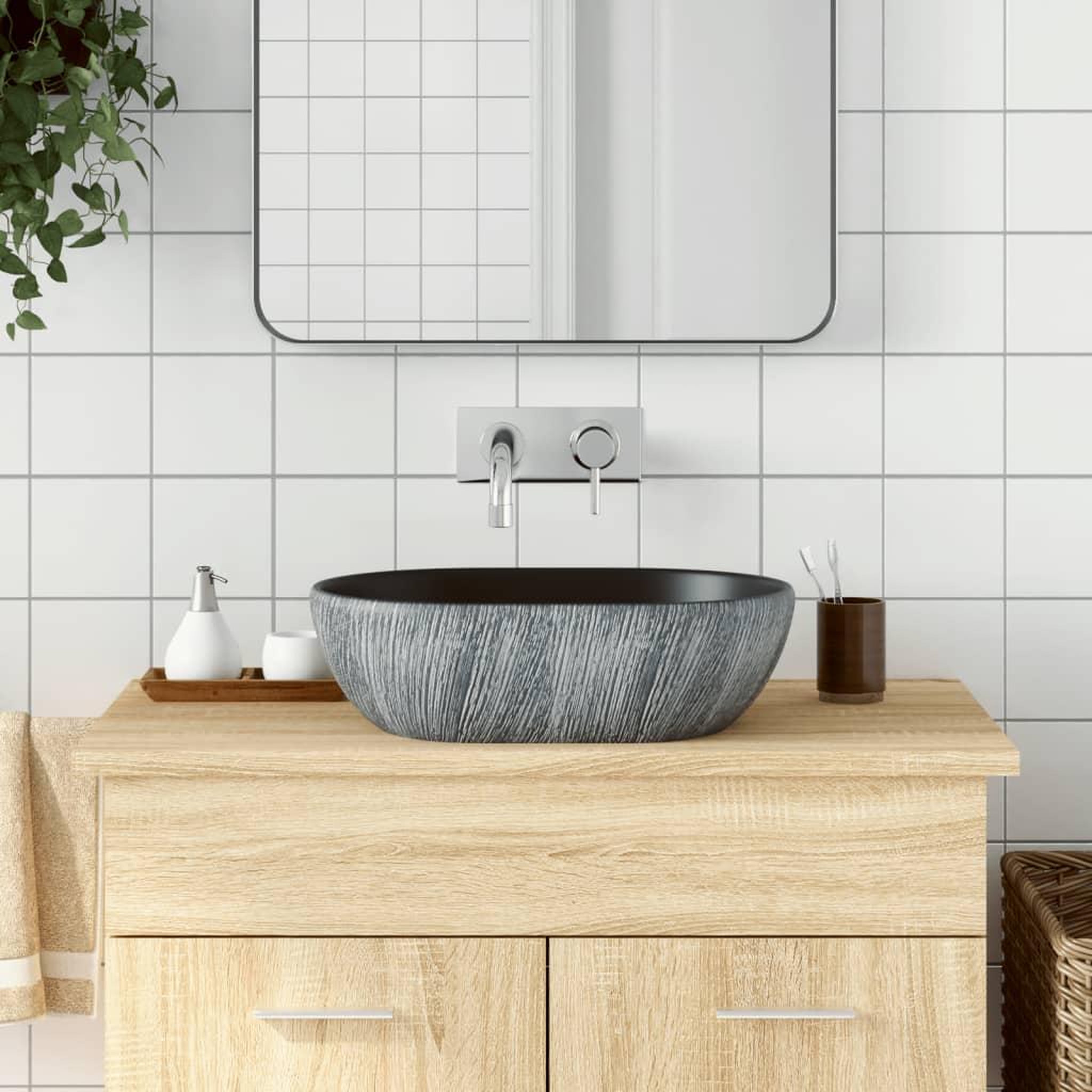 VIDAXL Vasque a poser noir et gris ovale 47x33x13 cm ceramique