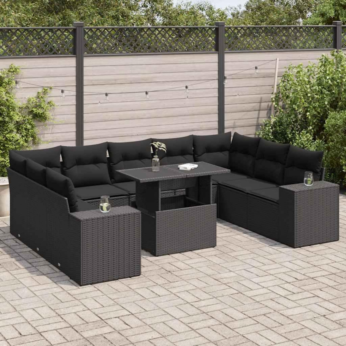 VIDAXL Salon de jardin 10 pcs avec coussins noir resine tressee