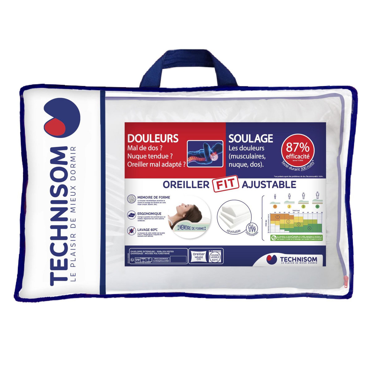 TECHNISOM Oreiller ergonomique à mémoire de forme BASE FIT