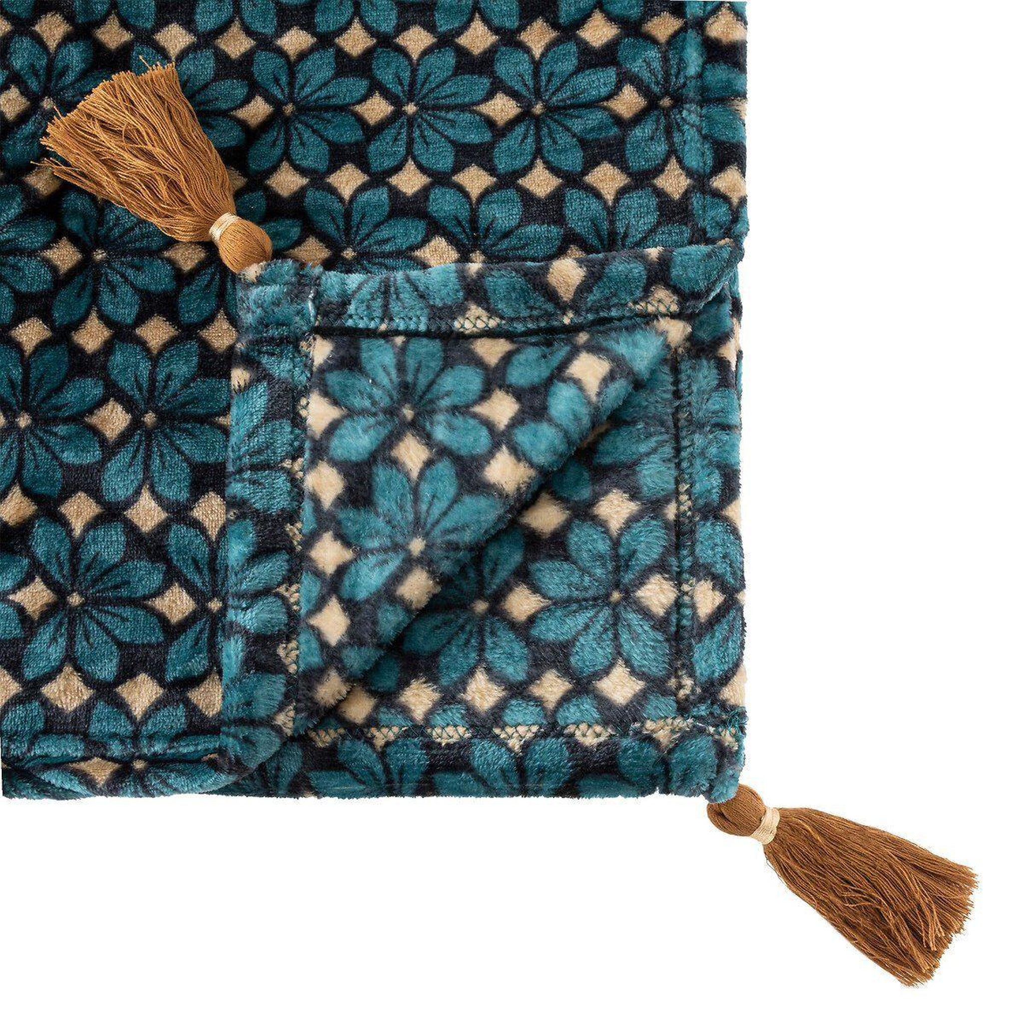 Voir la diapositive 2 : ATMOSPHERA Plaid en flanelle imprimé  jiling  125x150cm bleu & camel