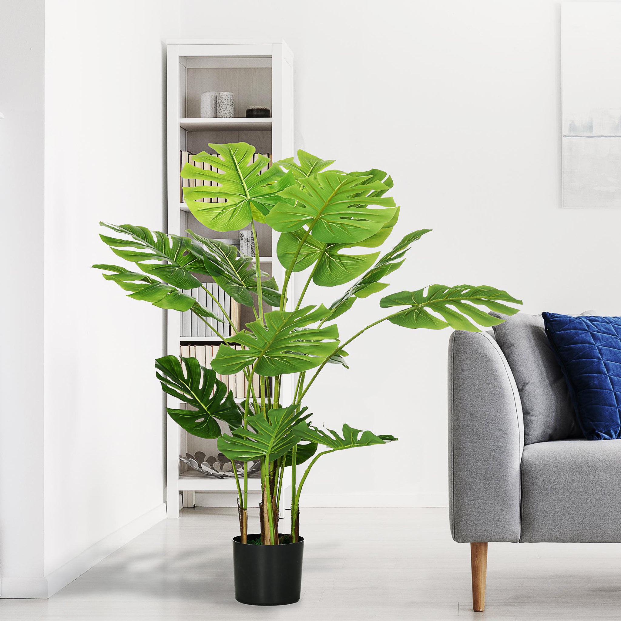 Voir la diapositive 4 : HOMCOM Arbre artificiel plante artificielle Monstera H. 120 cm tronc branches lichen feuilles de tortue grand réalisme pot inclus