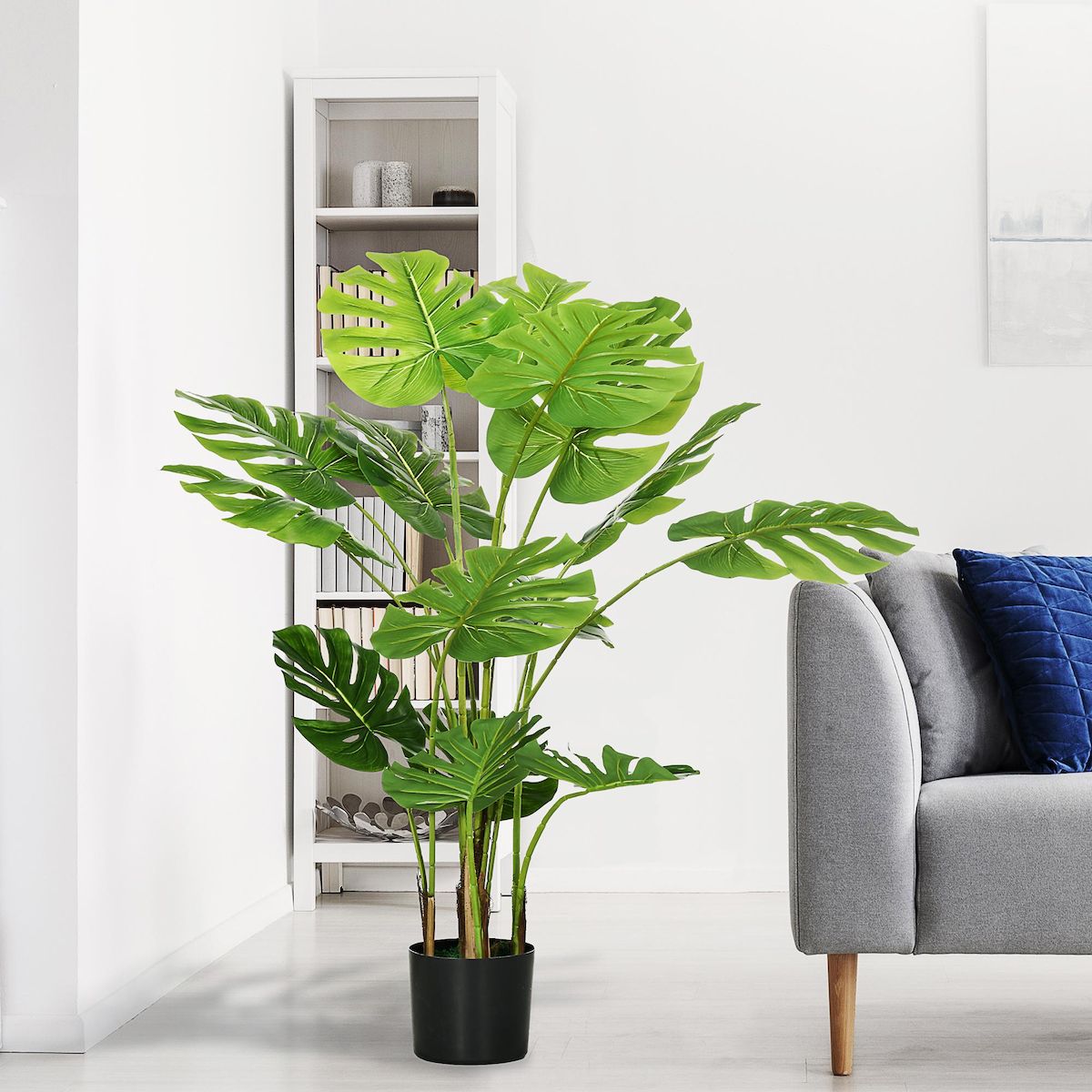 HOMCOM Arbre artificiel plante artificielle Monstera H. 120 cm tronc branches lichen feuilles de tortue grand réalisme pot inclus