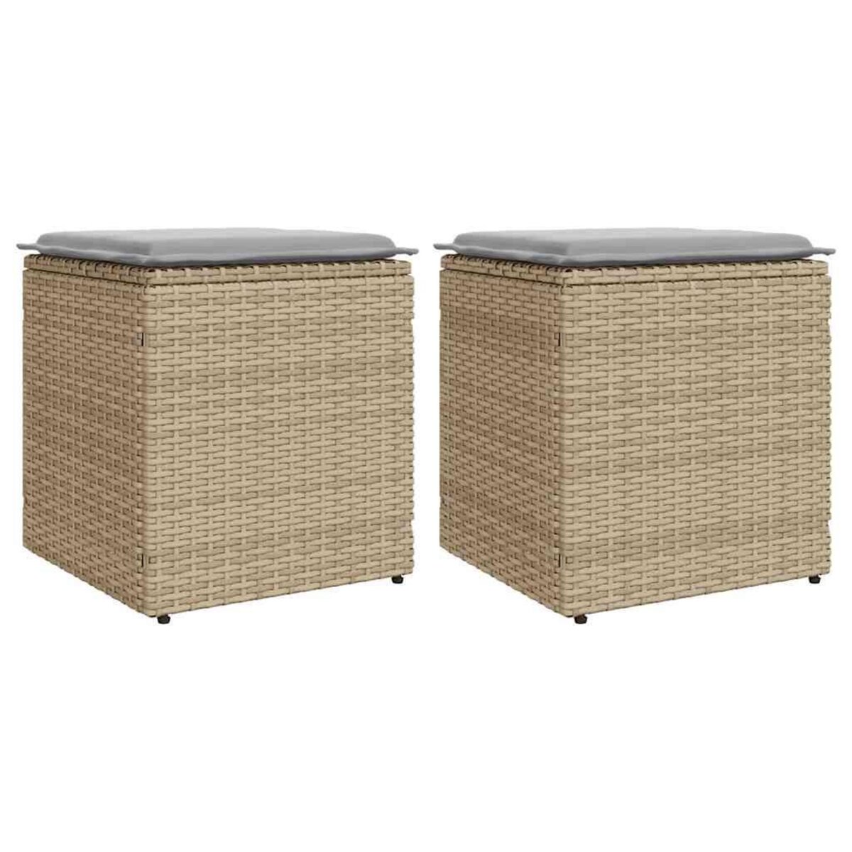 VIDAXL Tabourets de jardin avec coussins lot de 2 beige resine tressee