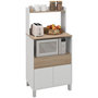 Voir la diapositive 1 : HOMCOM Meuble de rangement desserte de cuisine pour micro-ondes avec placard tiroir étagère supérieur 60 x 40 x 131 cm naturel et blanc