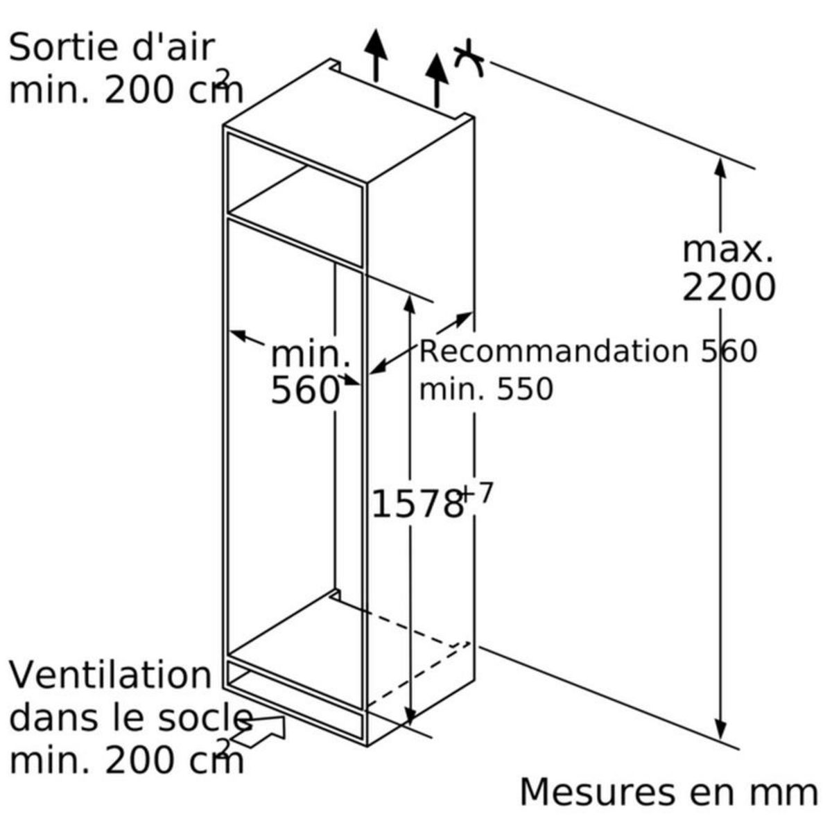 Siemens Réfrigérateur 1 porte intégrable à pantographe 248l - ki72lade0