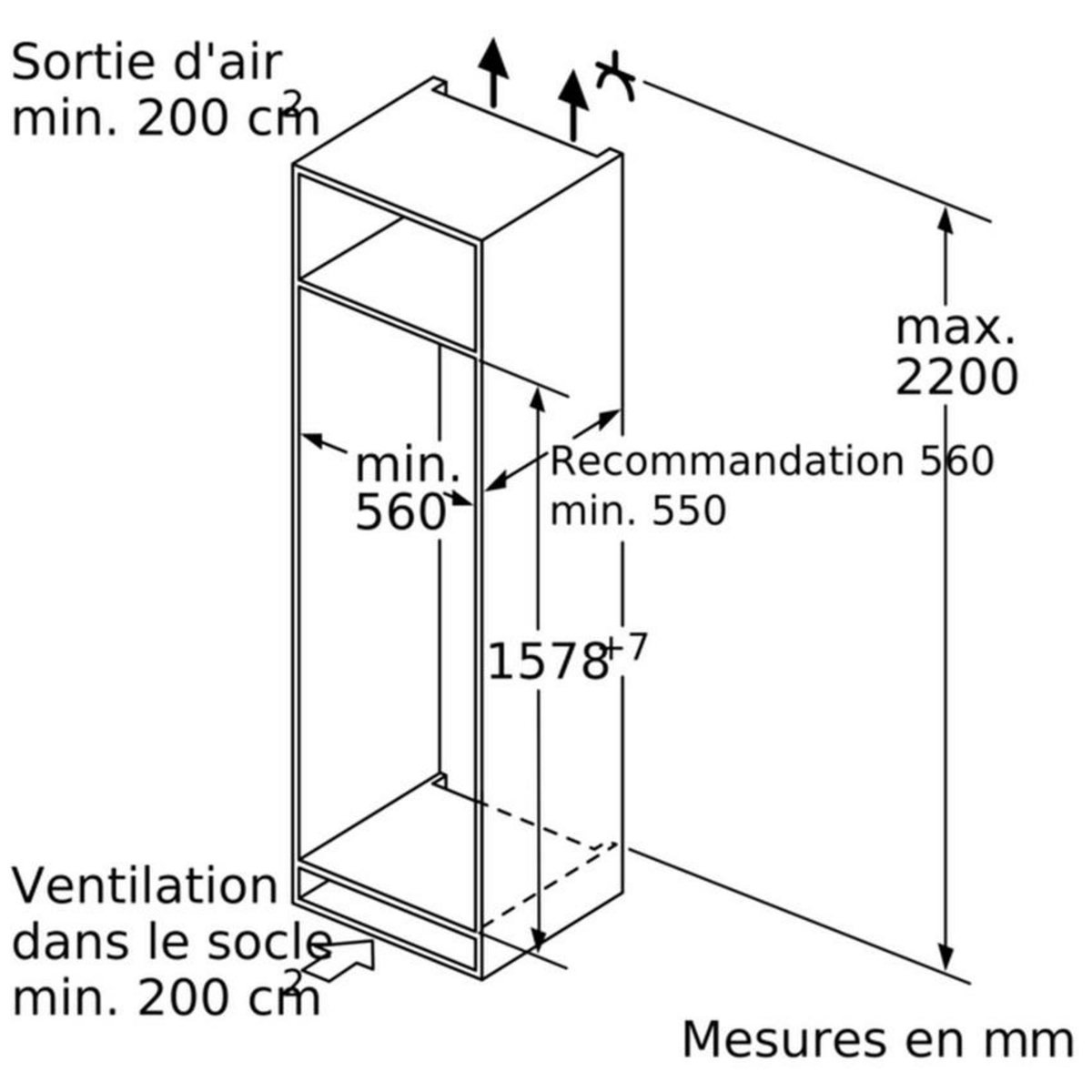 Siemens Réfrigérateur 1 porte intégrable à pantographe 248l - ki72lade0