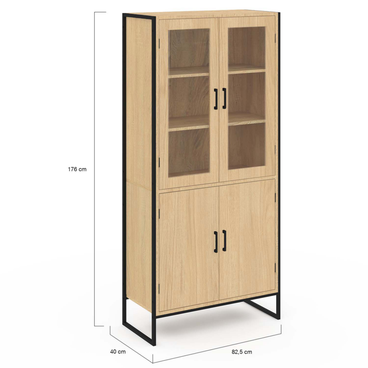 ID MARKET Vitrine buffet haut H. 176 cm vaisselier DETROIT 4 portes design industriel