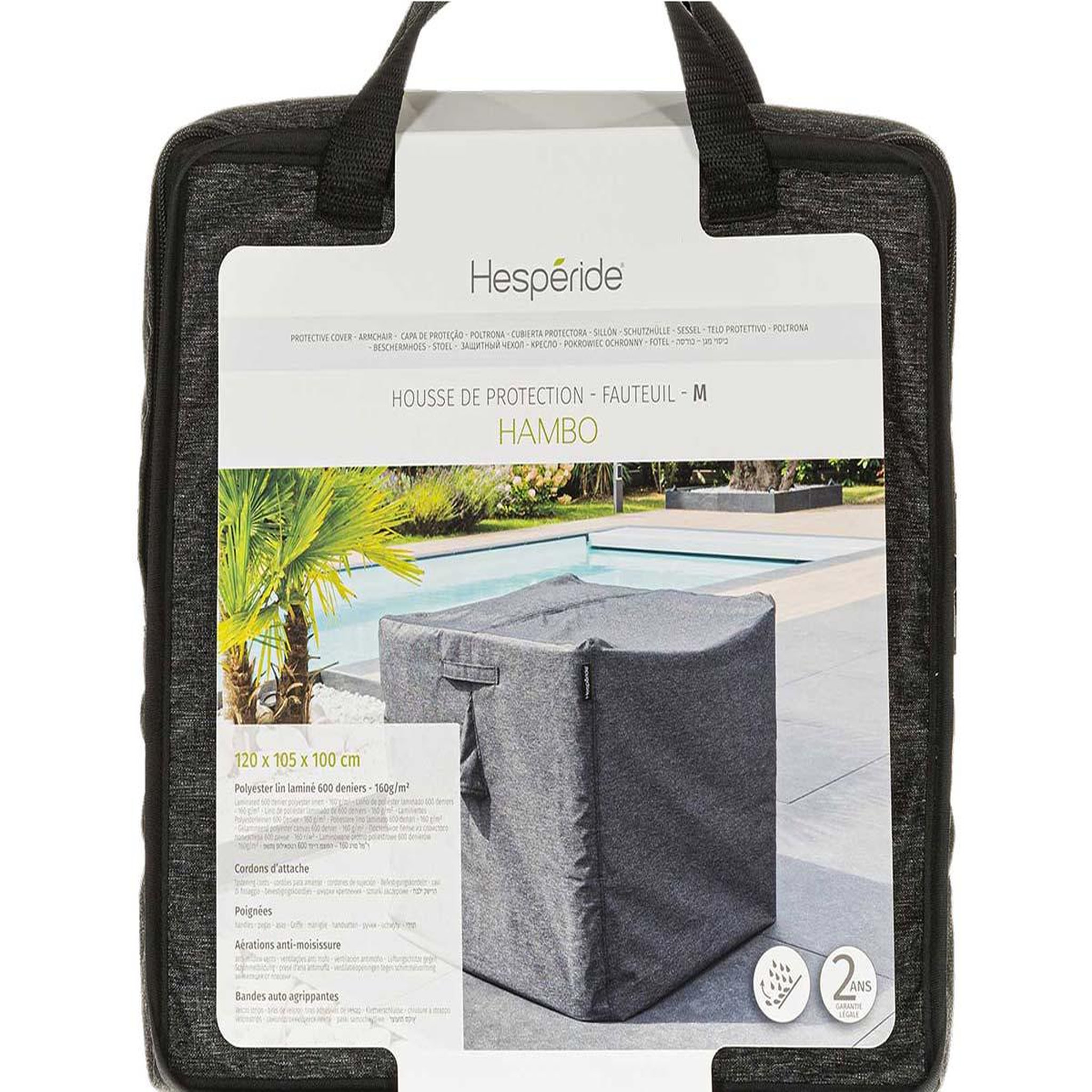 Voir la diapositive 2 : HESPERIDE Housse pour fauteuil de jardin hambo m gris - 120 x 105 x 100 cm - hespéride