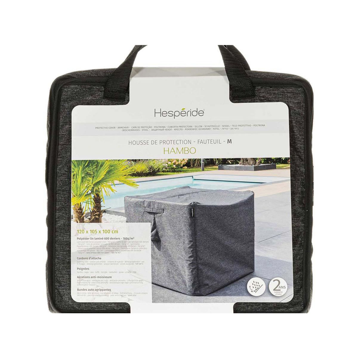 HESPERIDE Housse pour fauteuil de jardin Hambo M gris - 120 x 105 x 100 cm - Hespéride