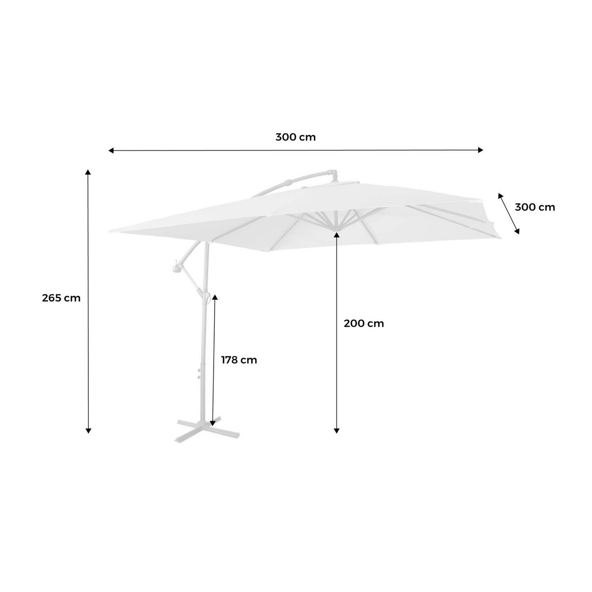 SWEEEK Parasol déporté carré 3x3m Hardelot , mat excentré, 8 baleines, toile 180g déperlante