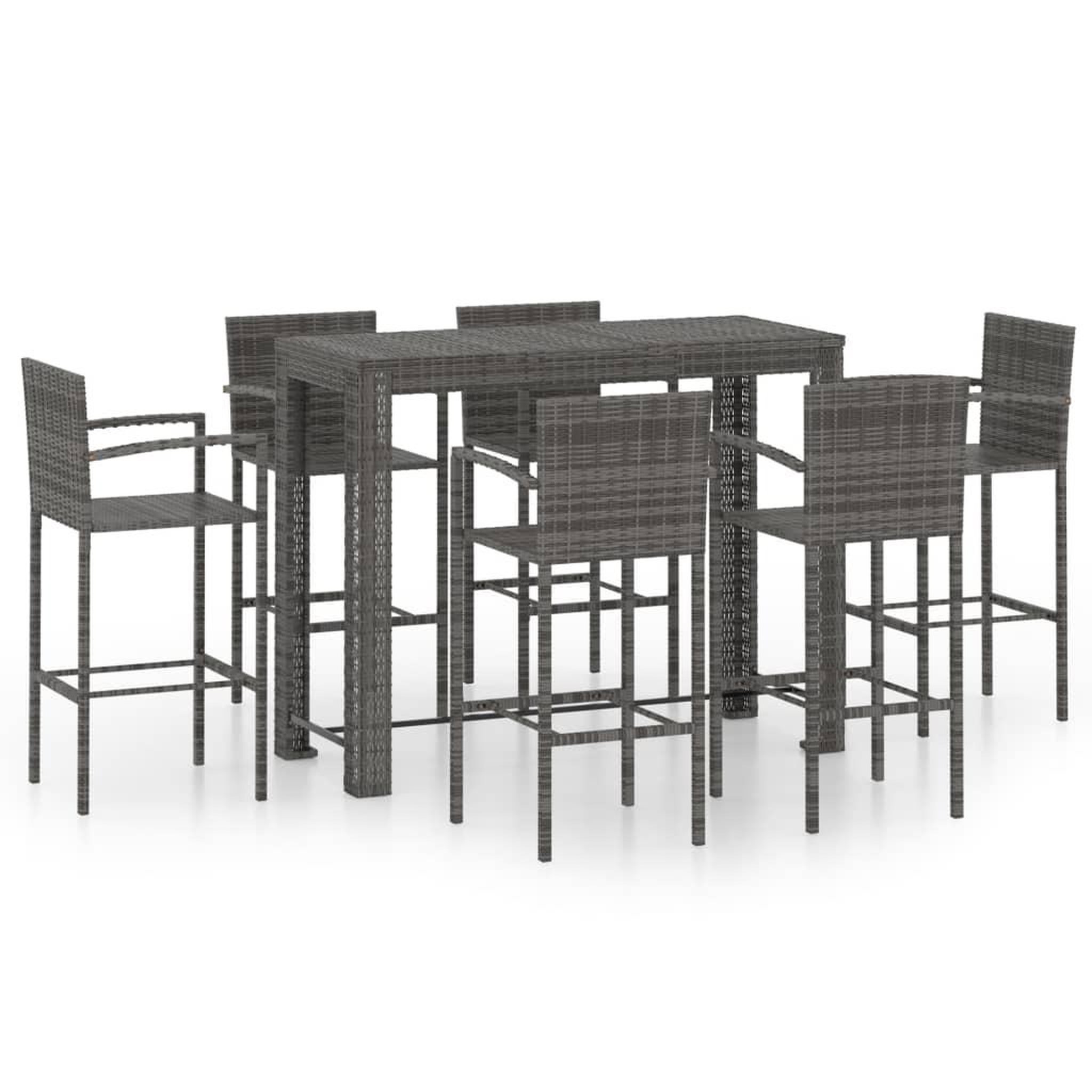 Voir la diapositive 1 : VIDAXL Ensemble de bar d'exterieur 7 pcs accoudoir Resine tressee Gris