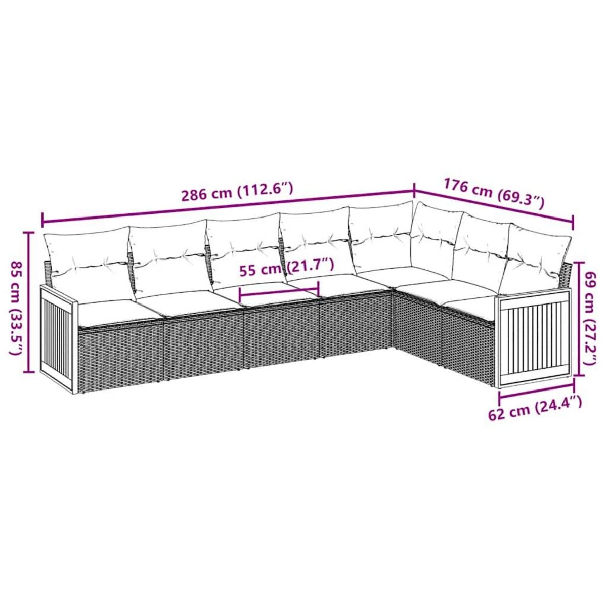 VIDAXL Salon de jardin avec coussins 7 pcs beige resine tressee