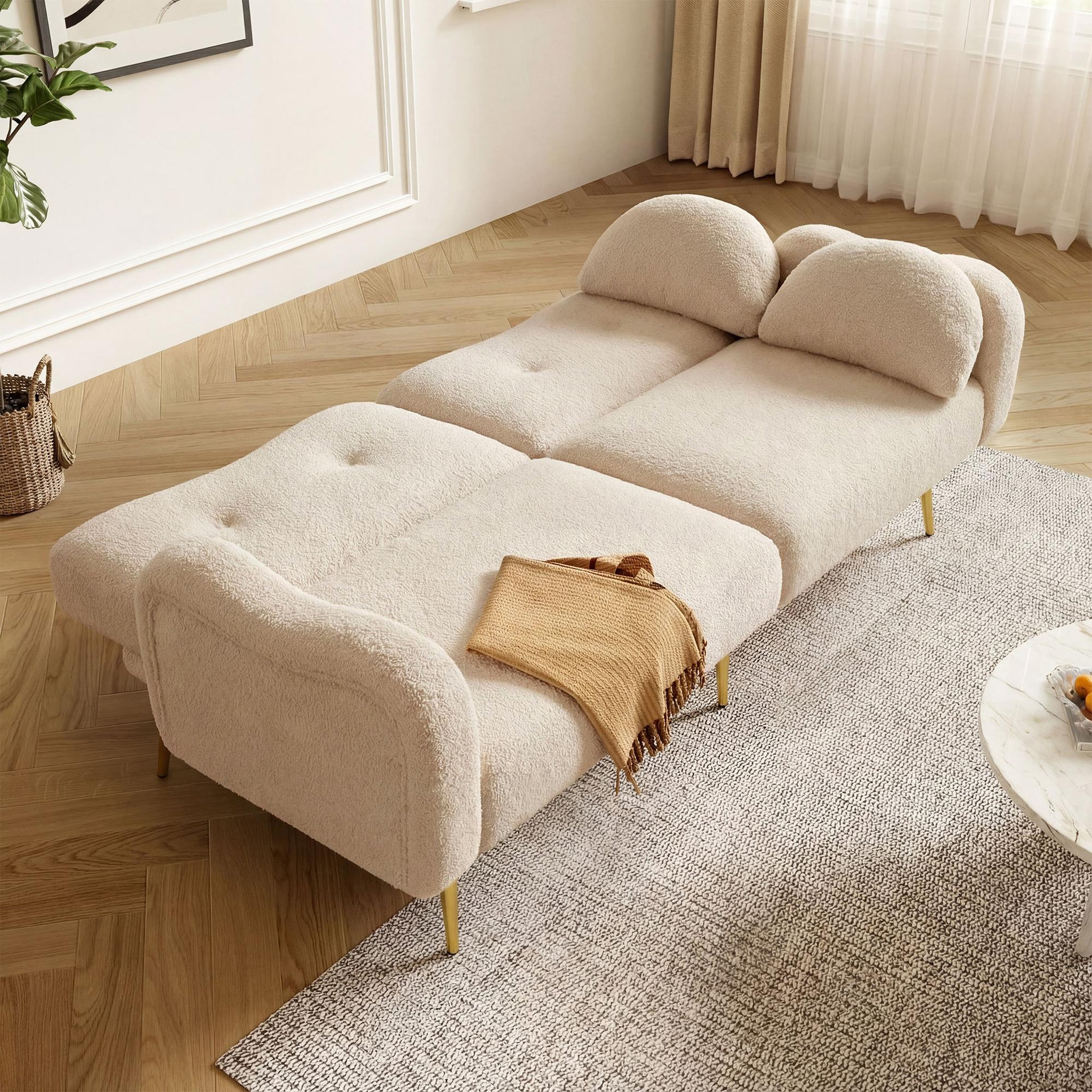 Voir la diapositive 4 : MERAX Canapé droit convertible 2 places tissu