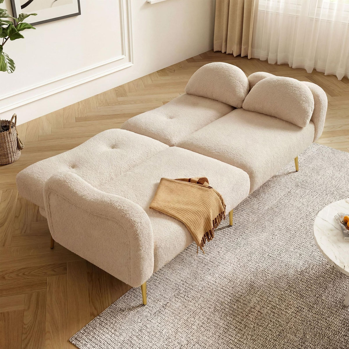 MERAX Canapé droit convertible 2 places tissu