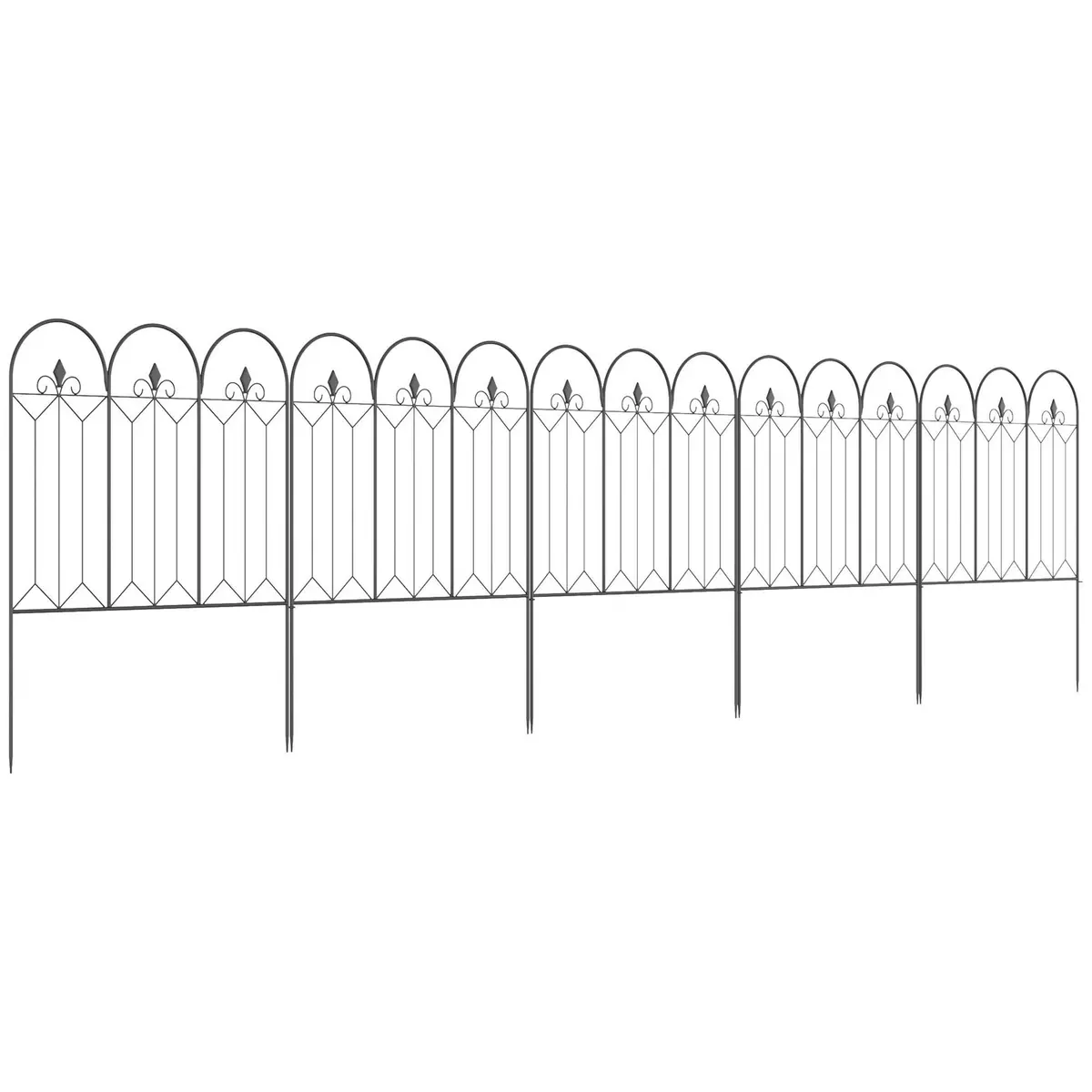 OUTSUNNY Lot de 5 clôtures de jardin décoratives en métal avec ornements - dim. totales 305L x 79,5H cm - noir
