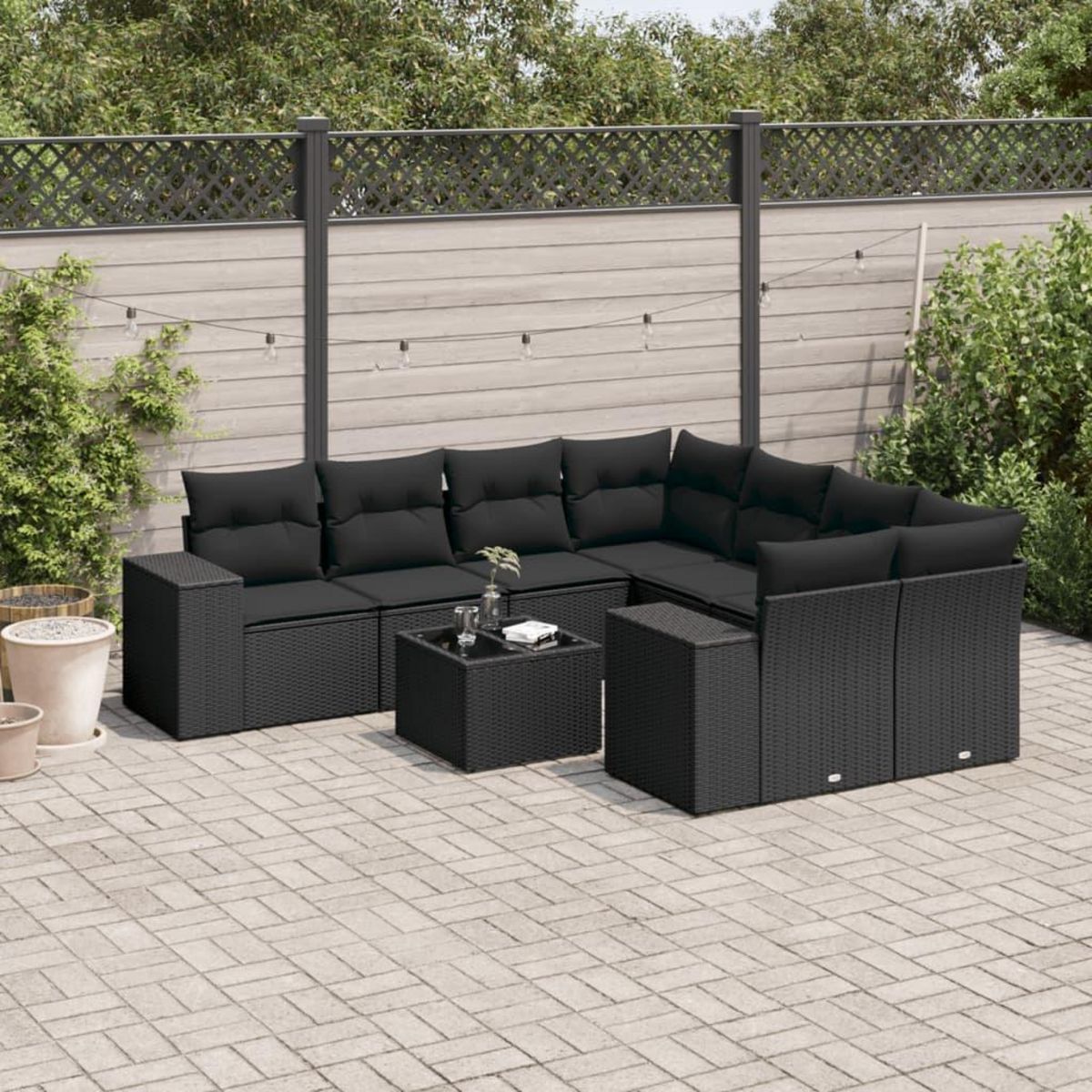 VIDAXL Salon de jardin 9 pcs avec coussins noir resine tressee