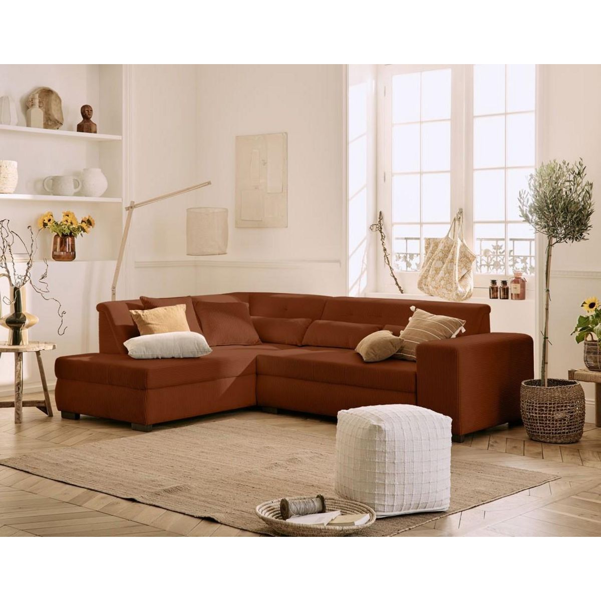 LISA DESIGN Vermont - canapé d'angle gauche - 5 places - convertible - en velours côtelé